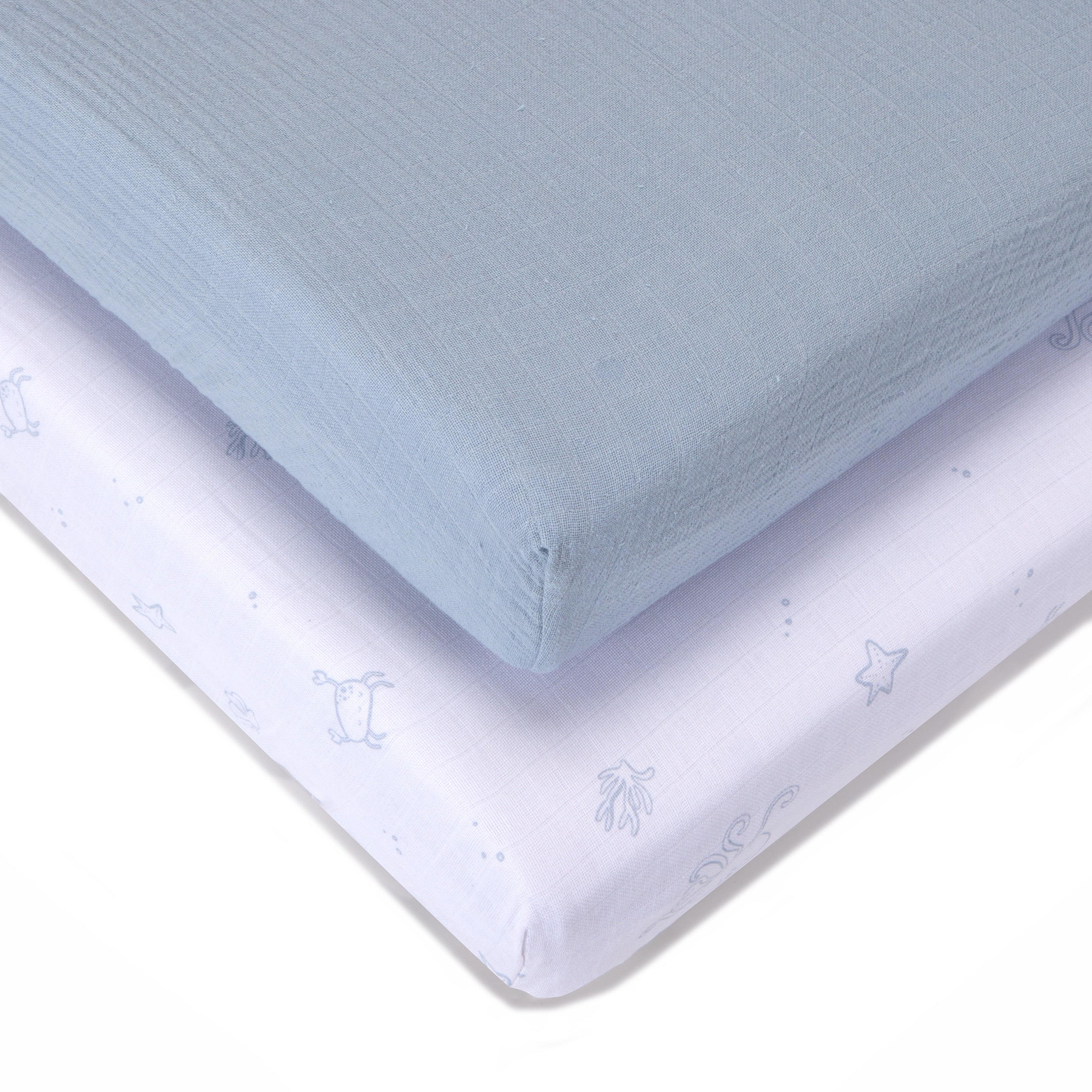 Muslin Sheets - Cot - Under the Sea - 60 x 120cm - 2 Pack - Baby Elegance
