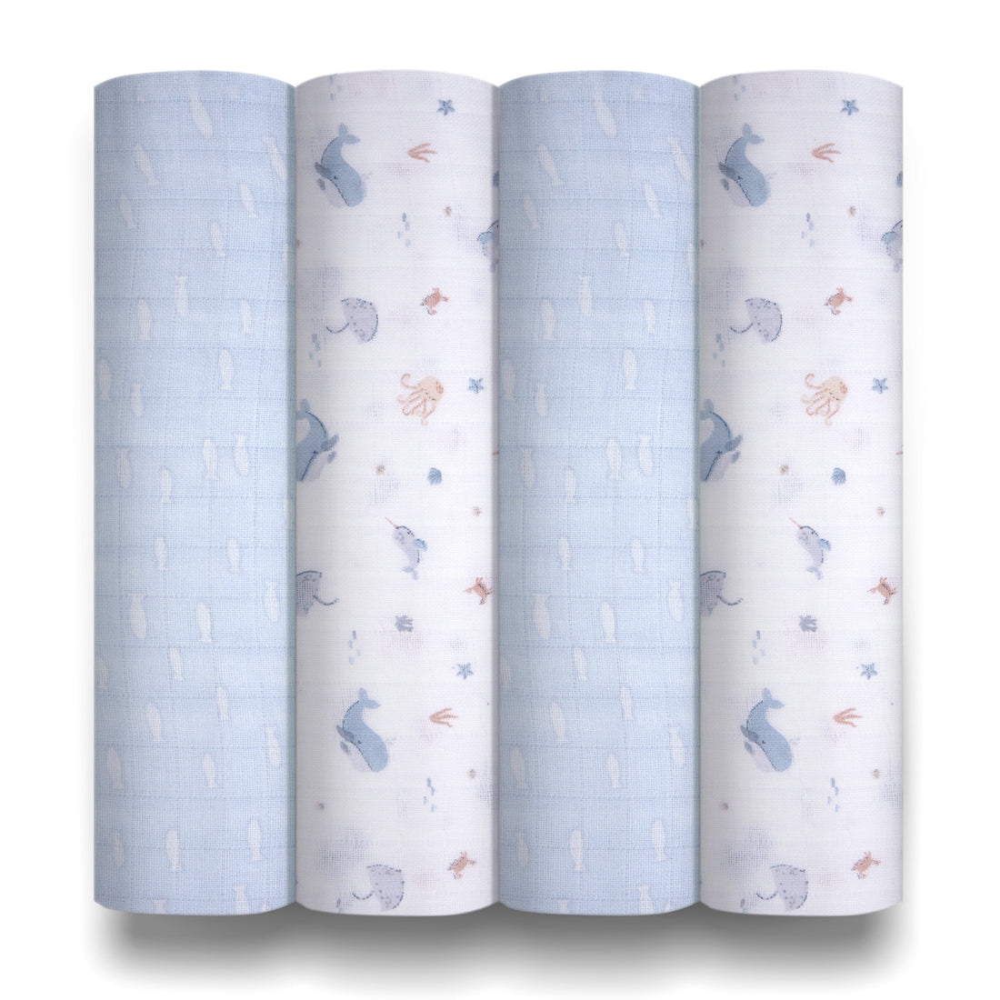 Muslin Swaddles - Under the Sea - 80 x 80cm - 4 Pack - Baby Elegance